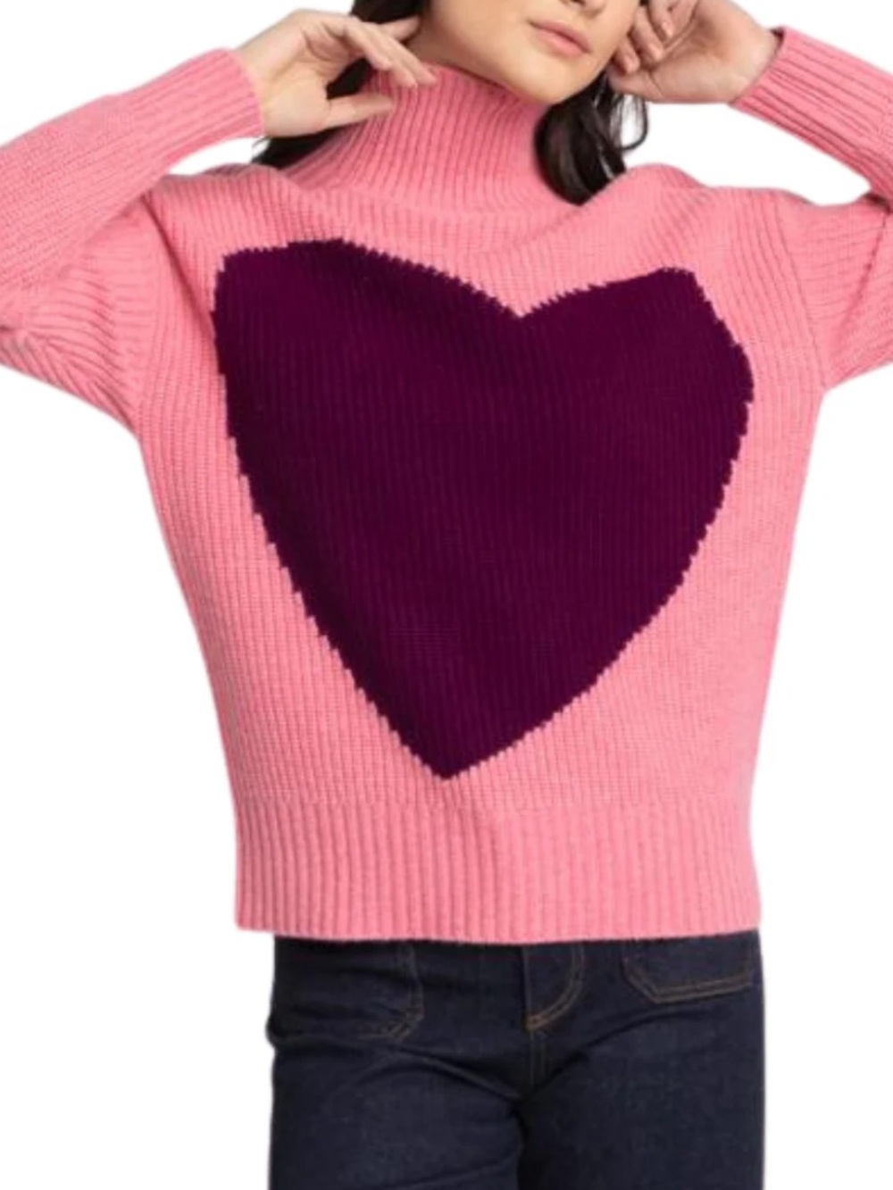 Kinross Cashmere Heart Funnel Cashmere Sweater in Shrimp Pink SZ XS NWT